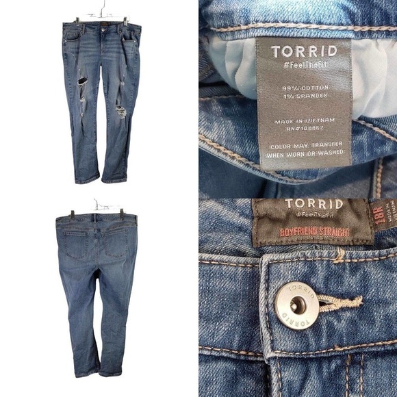 Torrid Jean Vintage Stretch Womens 18R Light Wash Distressed Boyfriend Straight - Picture 1 of 12